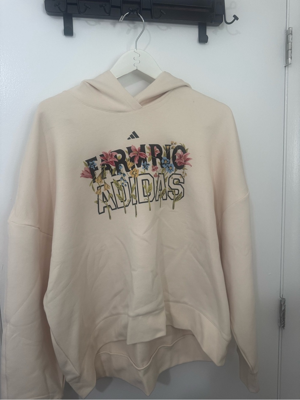 FARM Rio x Adidas Cream Floral Logo Hoodie Sweatshirt